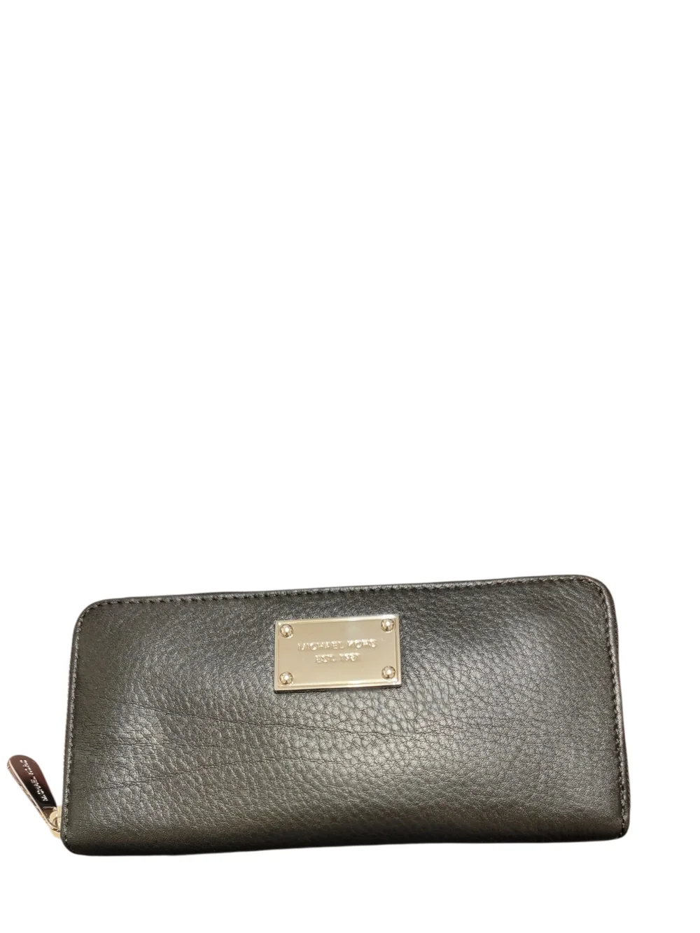 Michael Kors Black Pebbled Leather Zip-Around Wallet with Gold Logo